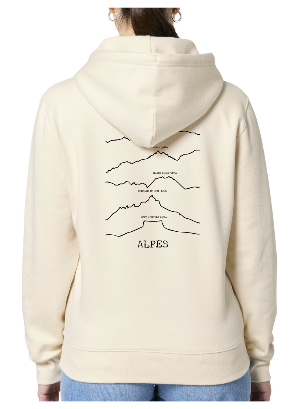 Sweat à capuche rando beige Alpes Peaxise by J'peux pas j'ai rando coton bio 350 GSM premium