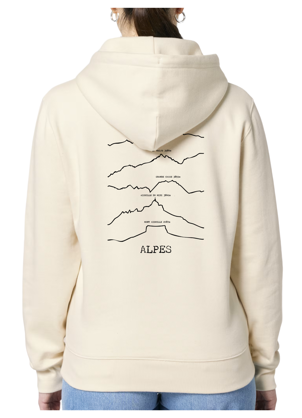 Sweat à capuche rando beige Alpes Peaxise by J'peux pas j'ai rando coton bio 350 GSM premium