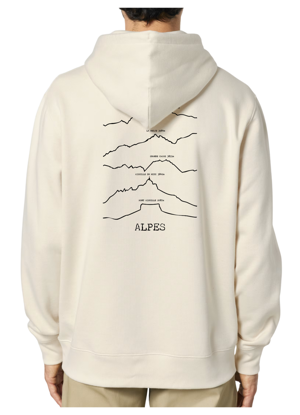 Sweat à capuche rando beige Alpes Peaxise by J'peux pas j'ai rando coton bio 350 GSM premium