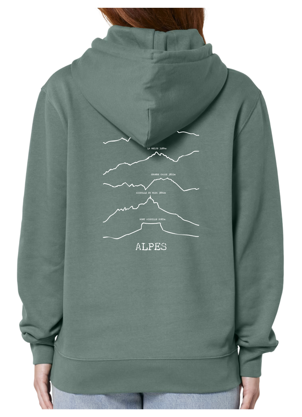 Sweat à capuche rando vert Alpes Peaxise by J'peux pas j'ai rando coton bio 350 GSM premium