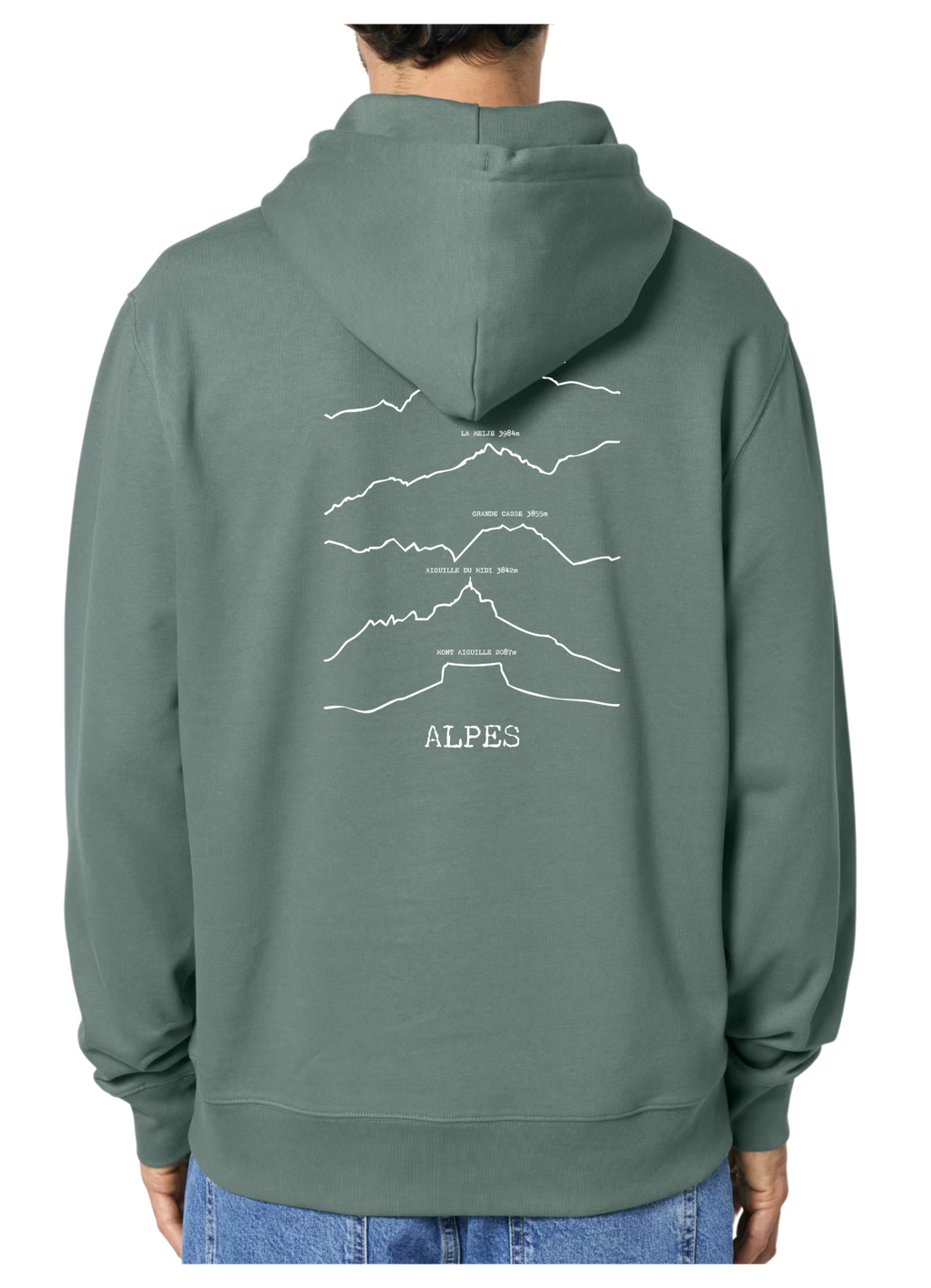 Sweat à capuche rando vert Alpes Peaxise by J'peux pas j'ai rando coton bio 350 GSM premium
