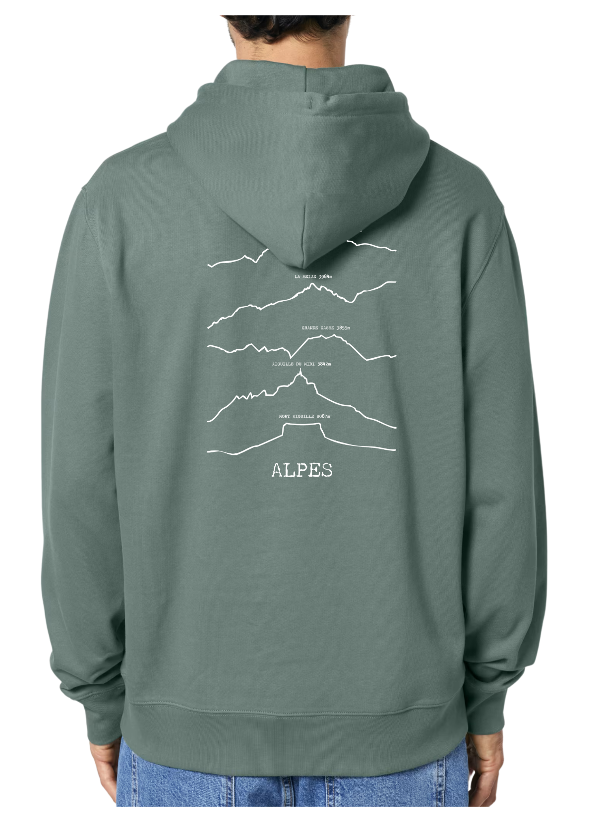 Sweat à capuche rando vert Alpes Peaxise by J'peux pas j'ai rando coton bio 350 GSM premium