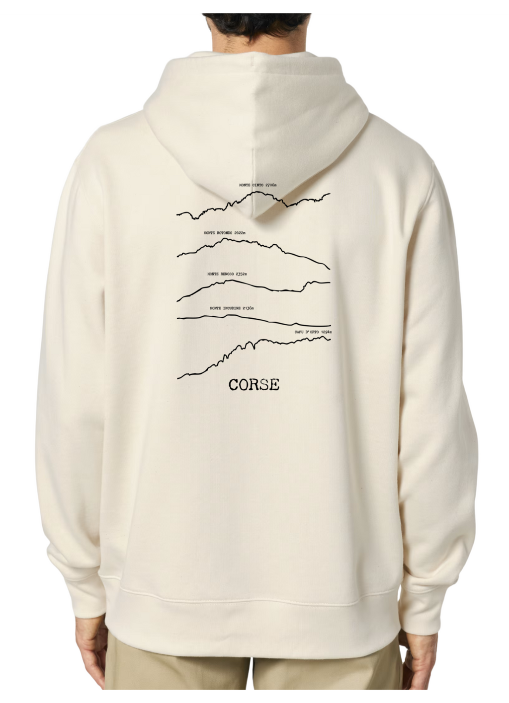 Sweat à capuche rando Beige Corse Peaxise by J'peux pas j'ai rando coton bio 350 GSM premium