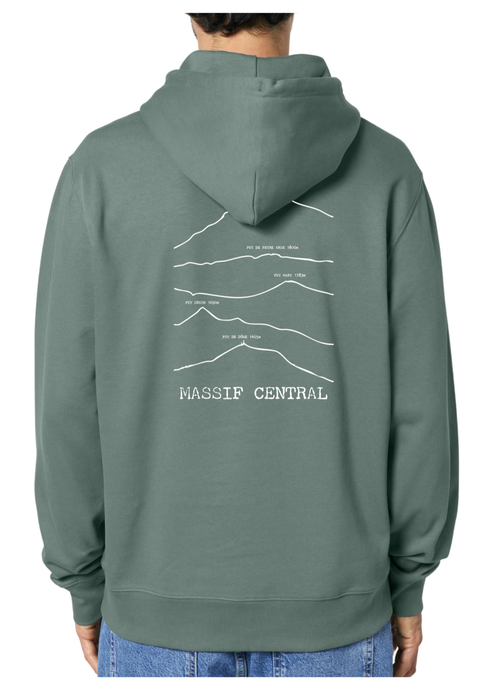 Sweat à capuche rando Vert Massif Central Peaxise by J'peux pas j'ai rando coton bio 350 GSM premium
