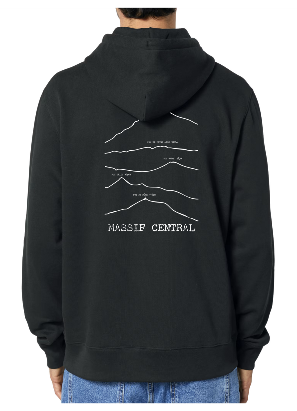 Sweat à capuche rando Noir Massif Central Peaxise by J'peux pas j'ai rando coton bio 350 GSM premium