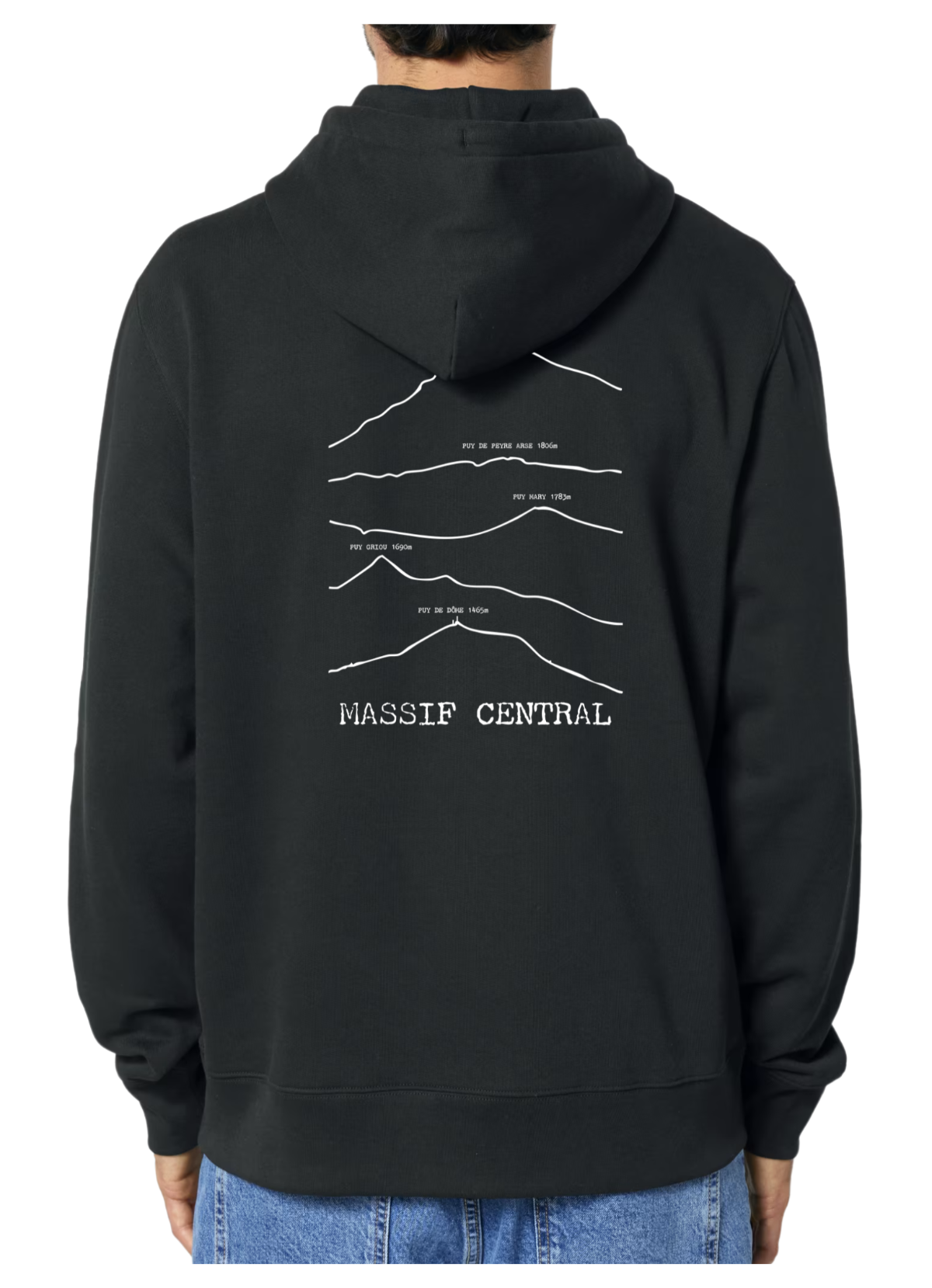 Sweat à capuche rando Noir Massif Central Peaxise by J'peux pas j'ai rando coton bio 350 GSM premium