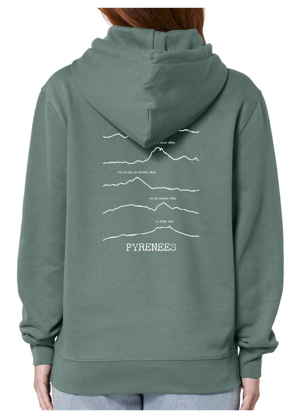 Sweat à capuche rando vert Pyrénées Peaxise by J'peux pas j'ai rando coton bio 350 GSM premium