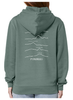Sweat à capuche rando vert Pyrénées Peaxise by J'peux pas j'ai rando coton bio 350 GSM premium