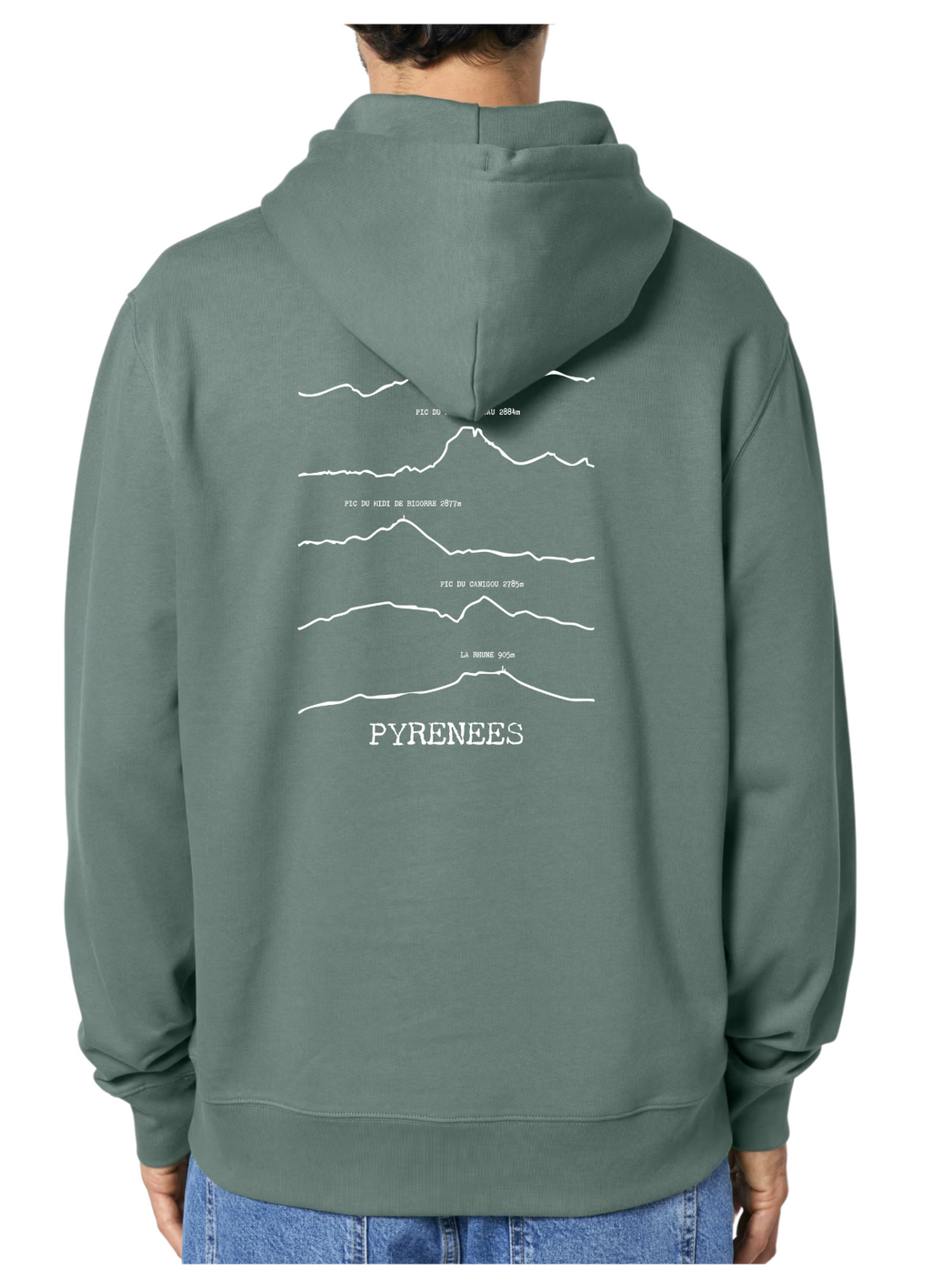 Sweat à capuche rando vert Pyrénées Peaxise by J'peux pas j'ai rando coton bio 350 GSM premium