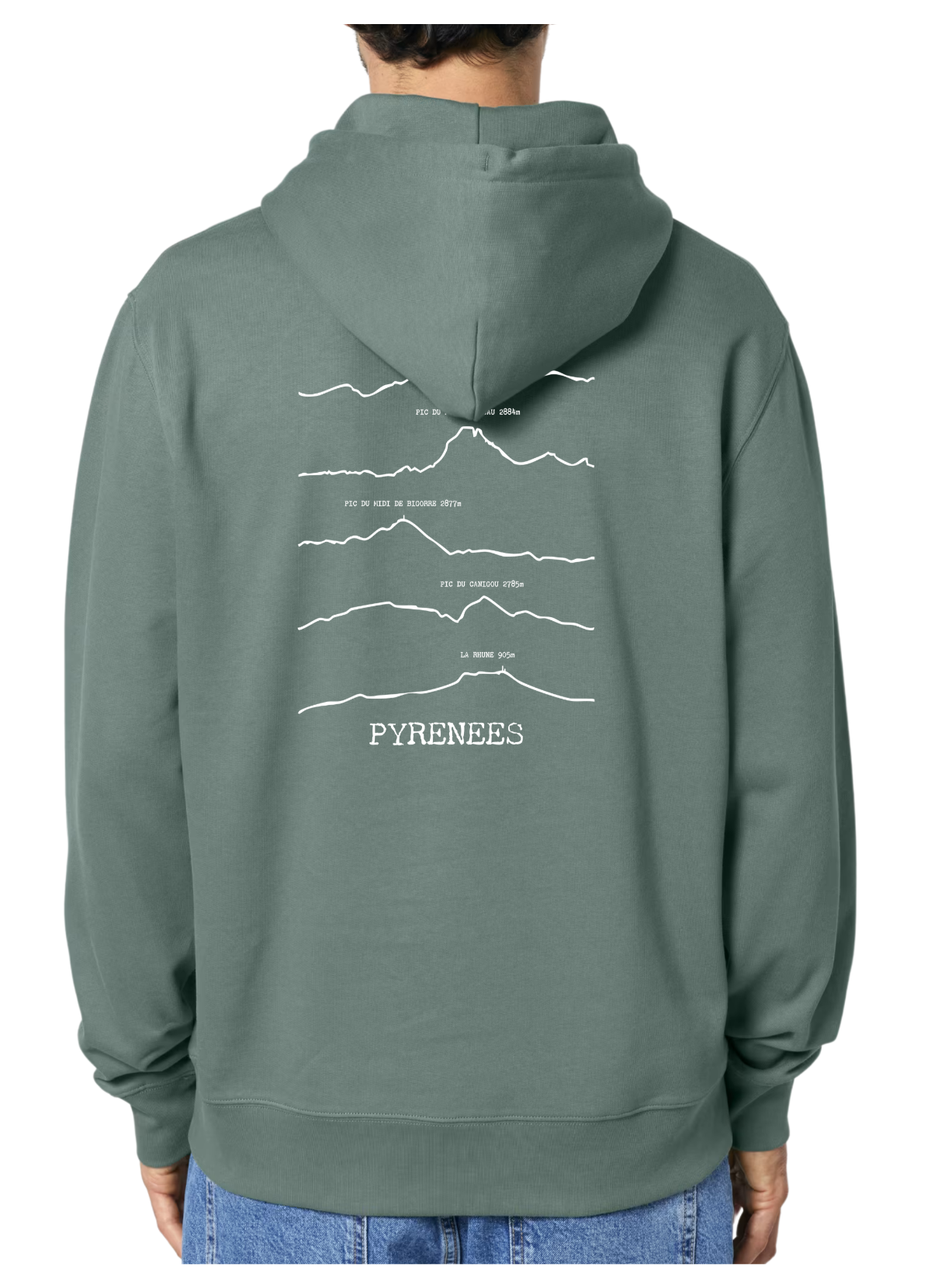 Sweat à capuche rando vert Pyrénées Peaxise by J'peux pas j'ai rando coton bio 350 GSM premium