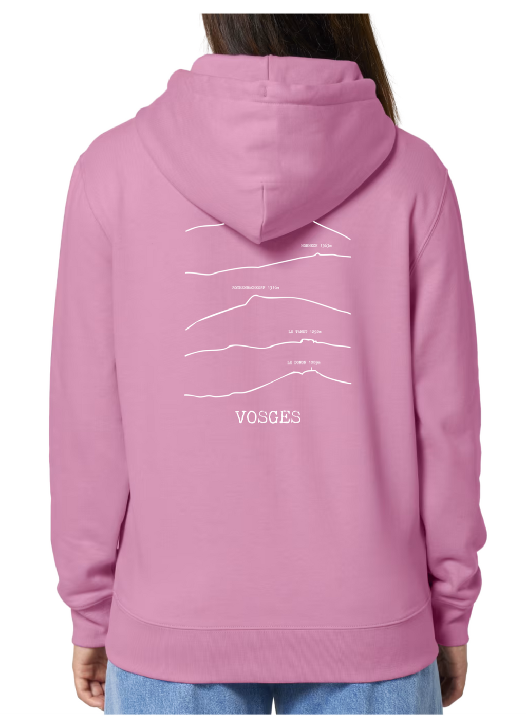 Sweat à capuche rando rose Vosges Peaxise by J'peux pas j'ai rando coton bio 350 GSM premium