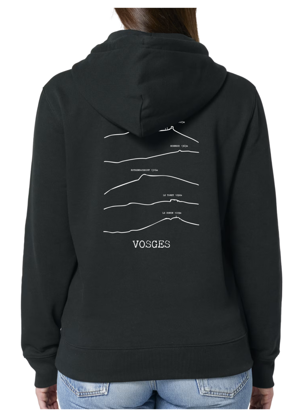 Sweat à capuche rando noir  vosges Peaxise by J'peux pas j'ai rando coton bio 350 GSM premium