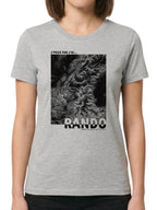 T-shirt blanc "J'peux pas j'ai Rando" avec vue satellite des Alpes en noir et blanc et coordonnées GPS.